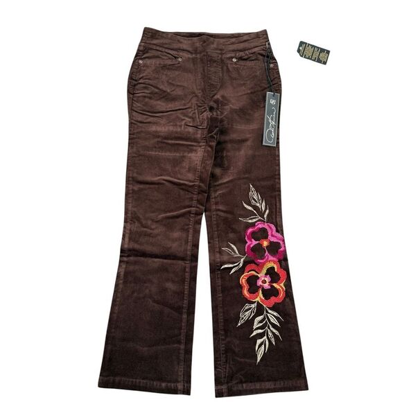 DG2 by Diane Gilman Stretch Velvet Pull-On Embroidered Bootcut Pant size 4P NWT - Picture 4 of 9